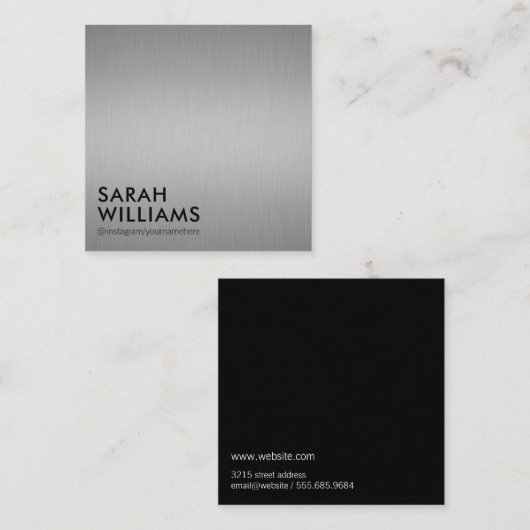 Eenvoudig Professioneel Zilver Metaal Vierkante Visitekaartje (Voorkant / Achterkant)