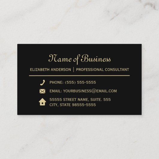 Eenvoudig Professioneel Zwart Elegant Goud Monogra Visitekaartje (Achterkant)