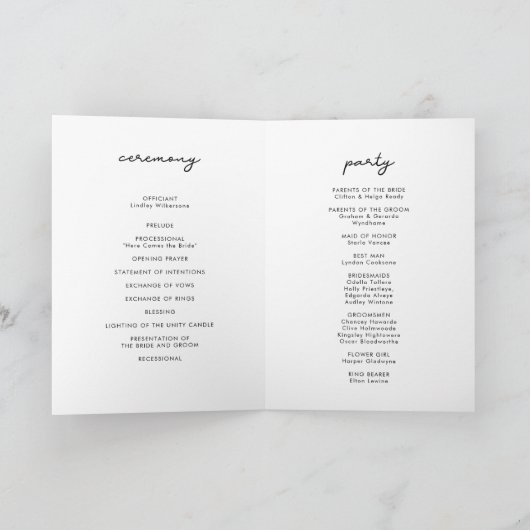 Eenvoudig programma voor scriptbruiloft gevouwen (Binnen)