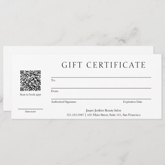 Eenvoudig QR Code Moderne Bedrijfs Cadeaucertifica (Voorkant / Achterkant)