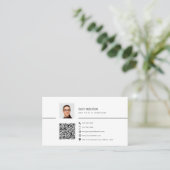 Eenvoudig QR-visitekaartje met foto, schoon Visitekaartje (Staand voorkant)