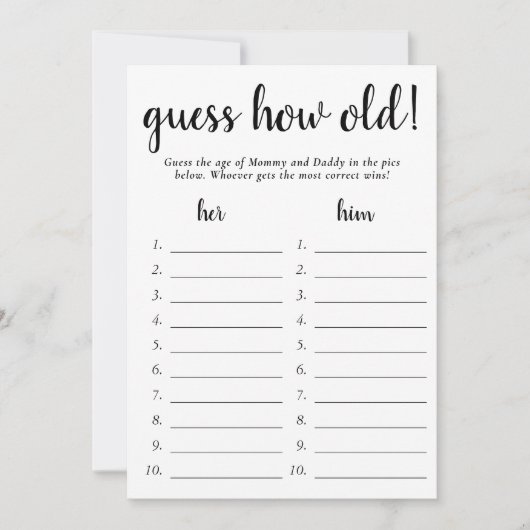 Eenvoudig raden hoe oud | Zwart Wit Fotospel Kaart (Voorkant)