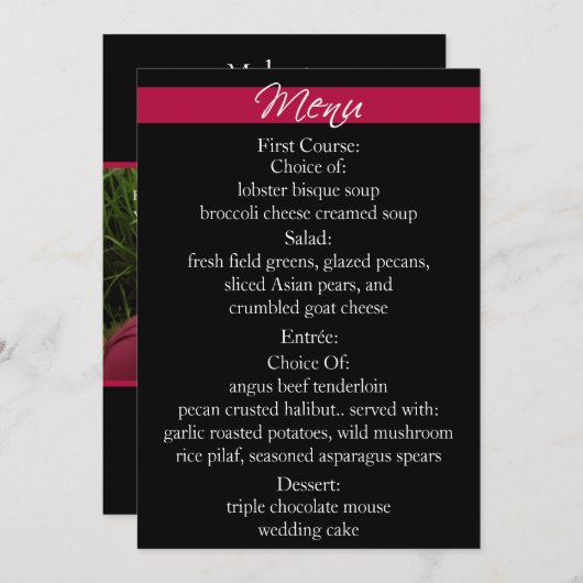 Eenvoudig Radiant Red-menukaart 5 x 7 Menu (Voorkant / Achterkant)