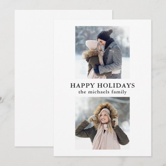 Eenvoudig raster twee foto zwart-wit vakantie feestdagenkaart (Voorkant / Achterkant)