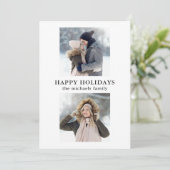 Eenvoudig raster twee foto zwart-wit vakantie feestdagenkaart (Staand voorkant)