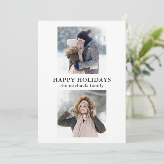 Eenvoudig raster twee foto zwart-wit vakantie feestdagenkaart (Staand voorkant)
