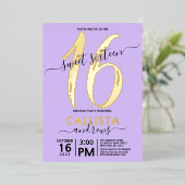 Eenvoudig Real Gold Lavender Sweet 16-jarig Folie Uitnodiging (Staand Voorkant)