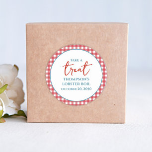 Eenvoudig Red Blue Whimsical Red Gingham Treat Ronde Sticker