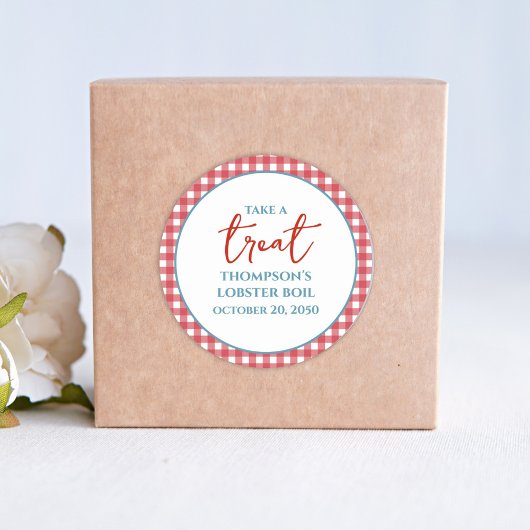 Eenvoudig Red Blue Whimsical Red Gingham Treat Ronde Sticker