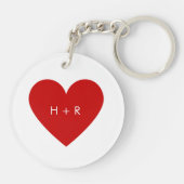 Eenvoudig Red Heart Love Couples Monogram Modern Sleutelhanger (Achterkant)