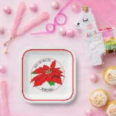 Eenvoudig Red Poinsettia Flower Merry White Papieren Bordje (Feest)