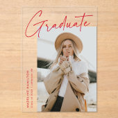 Eenvoudig Red Script Acryl Afstuderen Aankondiging (Voorkant)