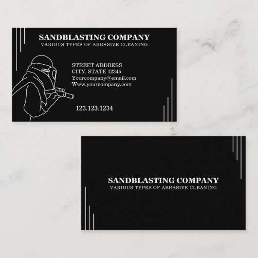 Eenvoudig reinigen met witte en zwarte zandstraalt visitekaartje (Voorkant / Achterkant)