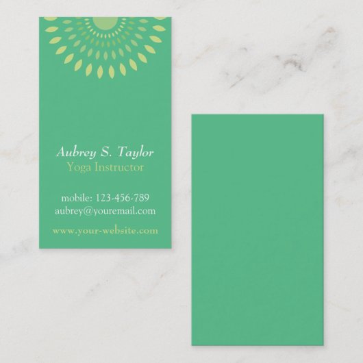 Eenvoudig relaxerend groen laat Yoga-leraar Visitekaartje (Voorkant / Achterkant)