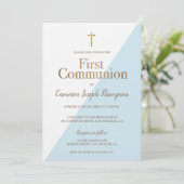 Eenvoudig religieus goud Blauw Eerste Heilige Comm Kaart (Staand voorkant)