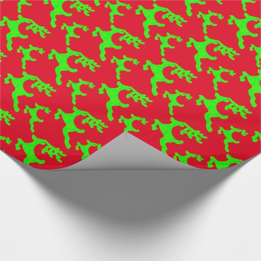 Eenvoudig rendierrood en groen silhouet cadeaupapier (Hoek)