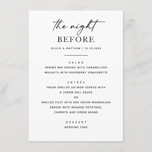 Eenvoudig repetitief diner. Nacht voor Clean Moder Menu (Voorkant)