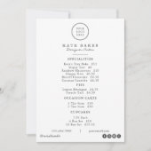 Eenvoudig Restaurant Cafe Cake Bakkerij Menu Prijs (Voorkant)