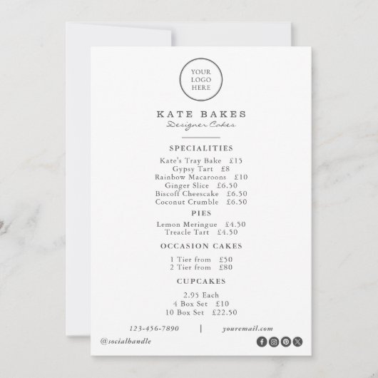 Eenvoudig Restaurant Cafe Cake Bakkerij Menu Prijs (Voorkant)