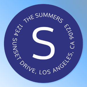 Eenvoudig retouradres enz. Circulaire tekst Navy B Ronde Sticker