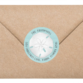 Eenvoudig Retouradres Strand Turquoise Zand Dollar Ronde Sticker