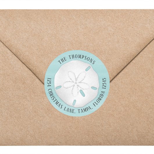 Eenvoudig Retouradres Strand Turquoise Zand Dollar Ronde Sticker