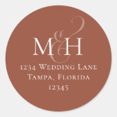 Eenvoudig retouradres Terracotta Monogram Ronde Sticker (Voorkant)