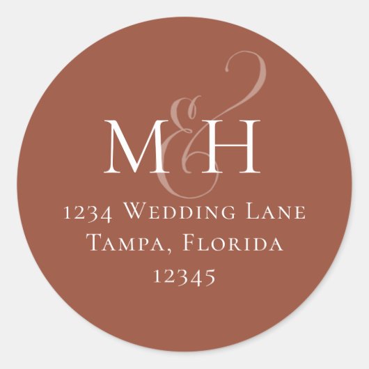 Eenvoudig retouradres Terracotta Monogram Ronde Sticker (Voorkant)
