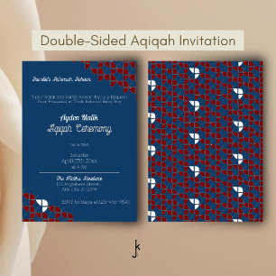 Eenvoudig Retro Blauw Rood, Aqiqah Baby Shower Kaart