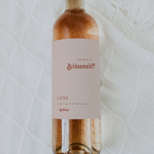 Eenvoudig retro Blush Bridesmaid Voorstel Wijnlabe Wijn Etiket