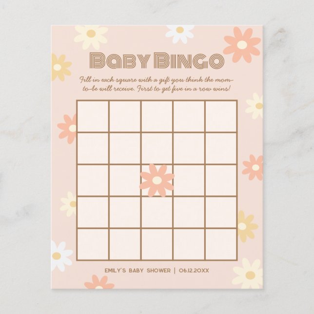 Eenvoudig Retro Boho Madeliefje Baby Shower Bingo  (Voorkant)