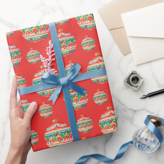 Eenvoudig retro kerst ornament patroon cadeaupapier (Geschenken)