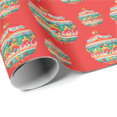 Eenvoudig retro kerst ornament patroon cadeaupapier (Rol Hoek)