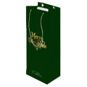 Eenvoudig Retro Script Groen Goud Vrolijk Kerstfee Wijn Cadeautas (Achterkant Gekanteld)
