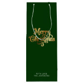 Eenvoudig Retro Script Groen Goud Vrolijk Kerstfee Wijn Cadeautas (Achterkant)