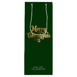 Eenvoudig Retro Script Groen Goud Vrolijk Kerstfee Wijn Cadeautas