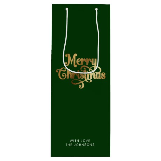 Eenvoudig Retro Script Groen Goud Vrolijk Kerstfee Wijn Cadeautas (Voorkant)