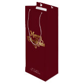 Eenvoudig Retro Script Rood Goud Vrolijk Kerstfees Wijn Cadeautas (Achterkant Gekanteld)