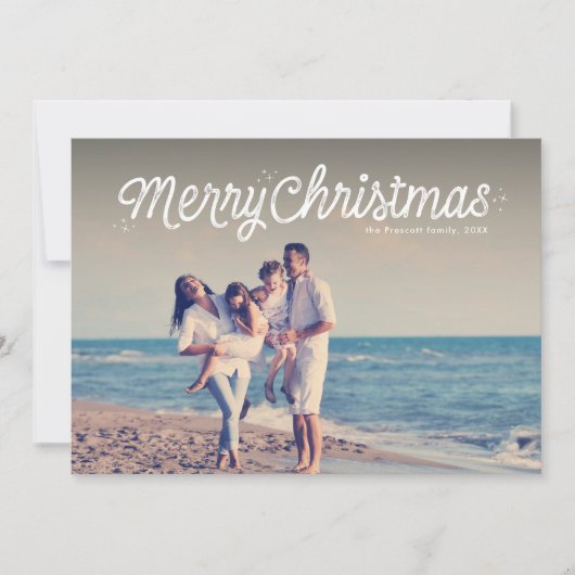 Eenvoudig retro-script voor kerstmis, één foto feestdagenkaart (Voorkant)