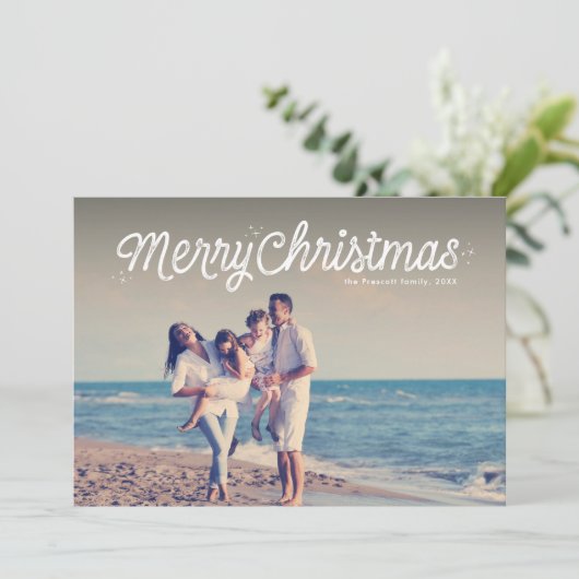 Eenvoudig retro-script voor kerstmis, één foto feestdagenkaart (Staand voorkant)