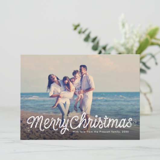 Eenvoudig retro-script voor kerstmis, één foto feestdagenkaart (Staand voorkant)