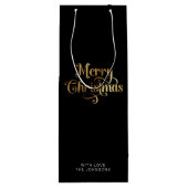 Eenvoudig Retro Script Zwart Goud Vrolijk Kerstfee Wijn Cadeautas (Achterkant)