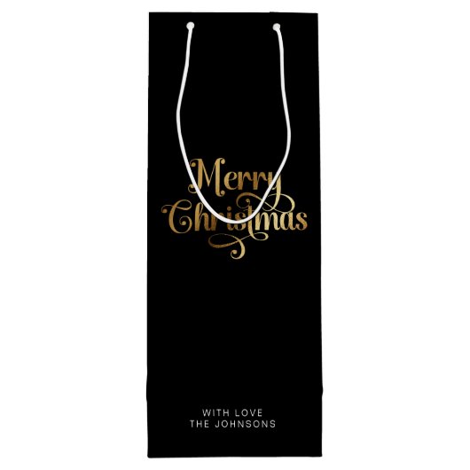 Eenvoudig Retro Script Zwart Goud Vrolijk Kerstfee Wijn Cadeautas (Achterkant)