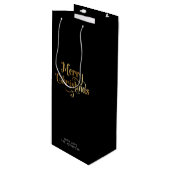 Eenvoudig Retro Script Zwart Goud Vrolijk Kerstfee Wijn Cadeautas (Voorkant Gekanteld)