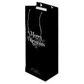 Eenvoudig Retro Script Zwart & Wit Vrolijk Kerstfe Wijn Cadeautas (Achterkant Gekanteld)