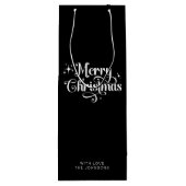 Eenvoudig Retro Script Zwart & Wit Vrolijk Kerstfe Wijn Cadeautas (Achterkant)