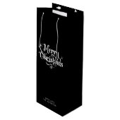 Eenvoudig Retro Script Zwart & Wit Vrolijk Kerstfe Wijn Cadeautas (Voorkant Gekanteld)