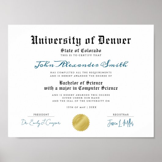 Eenvoudig Retro Universiteit Afstudeercertificaat Poster (Voorkant)