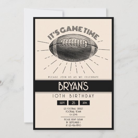 Eenvoudig  Retro Zwart Football Verjaardag Kaart (Voorkant)