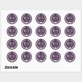Eenvoudig Rich Wine Paarse Monogram Ronde Sticker (Vel)
